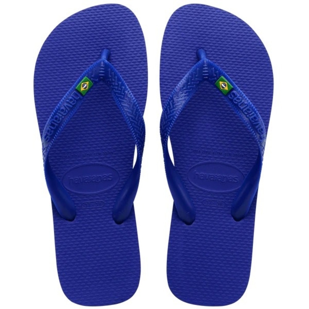 Havaianas Brasil Logo Flip Flops Marine Blue Brazil Flag Sandals Women's 10/11
